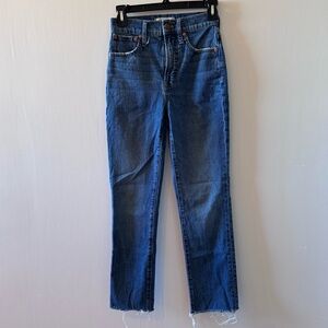 Madewell The Perfect Vintage Full Length Jean Raw Hem Denim Straight Leg Size 24